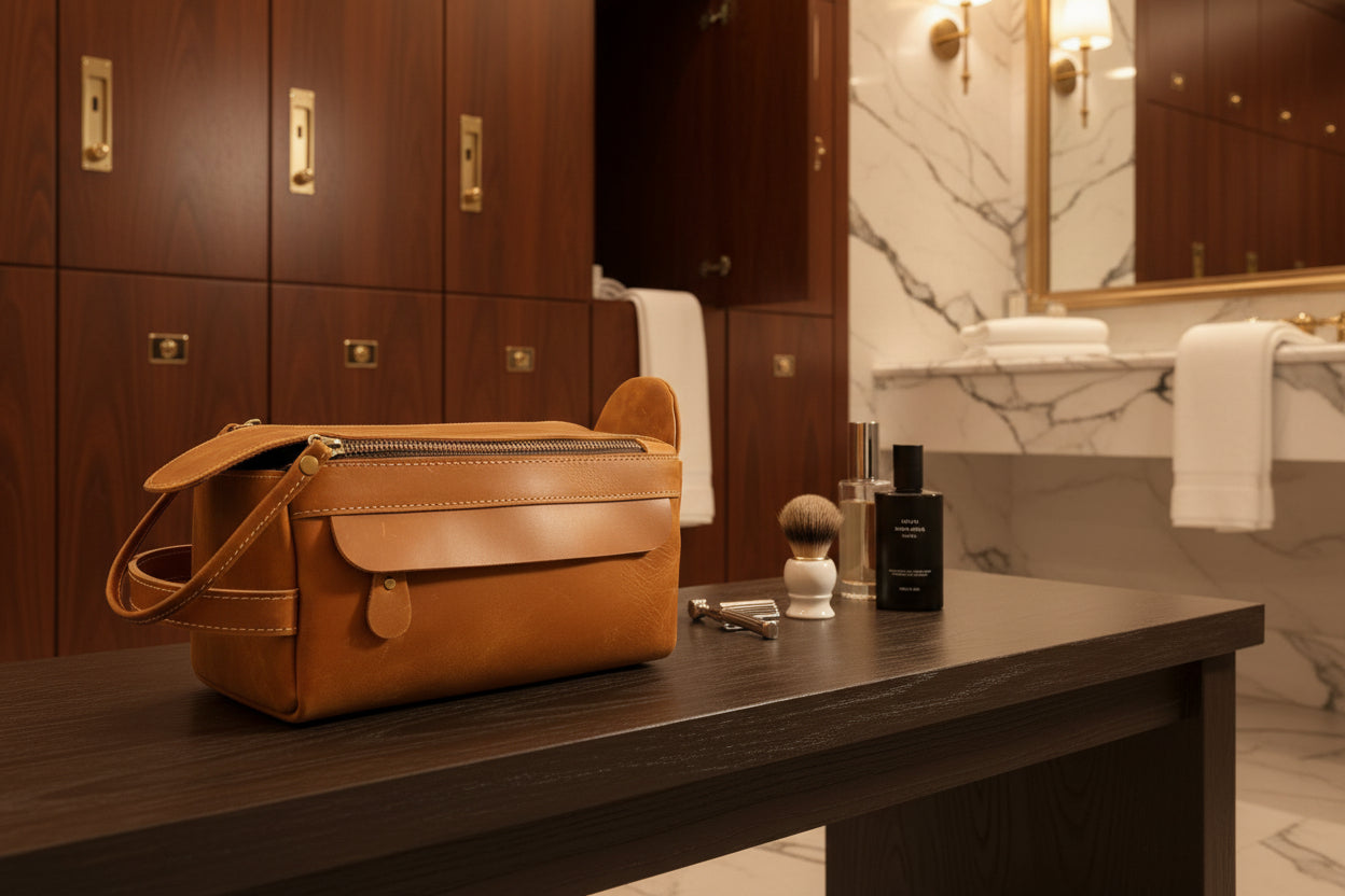 Men's Camel Colored Leather Dopp