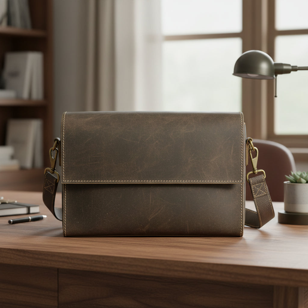 Leather Messenger Shoulder Crossbody "Dark Walnut"