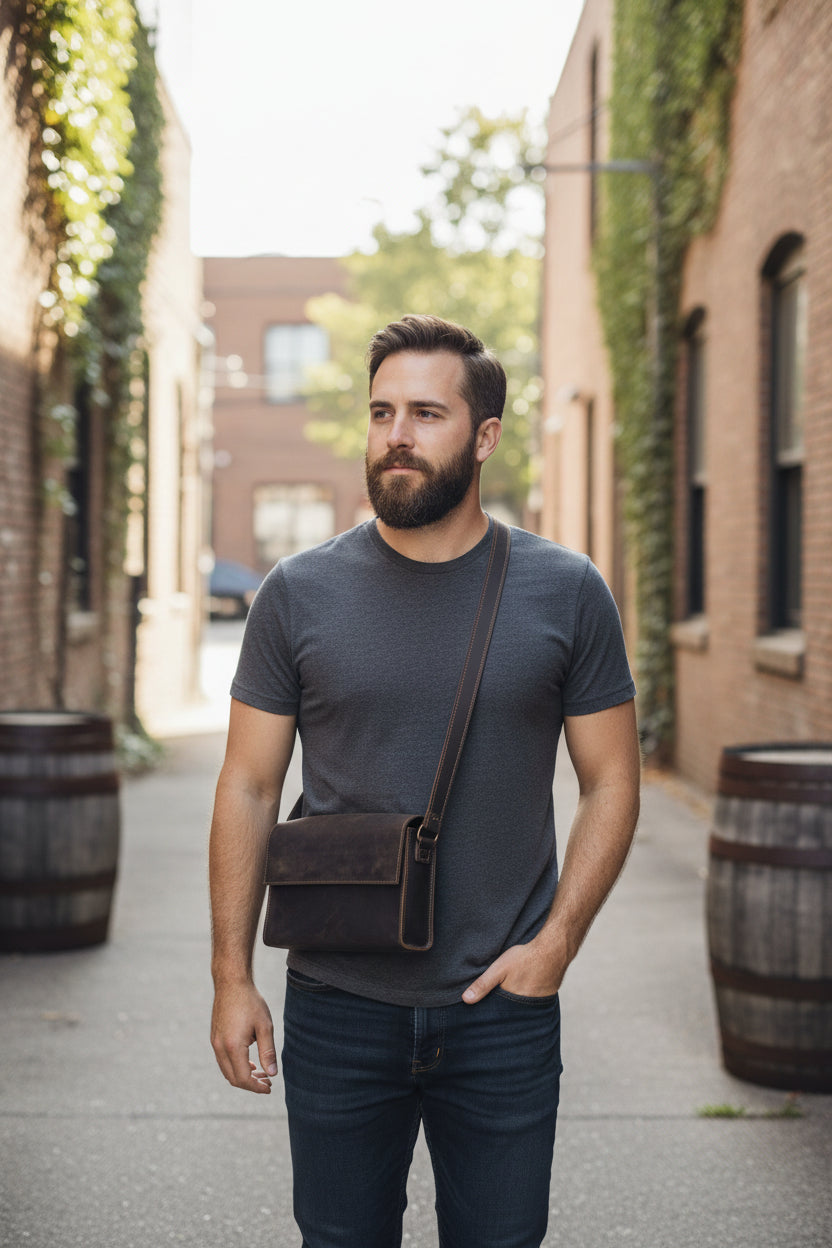 Leather Messenger Shoulder Crossbody "Dark Walnut"