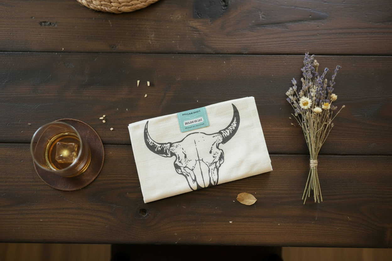 Flour Sack Tea Towel "Buffalo Skull"