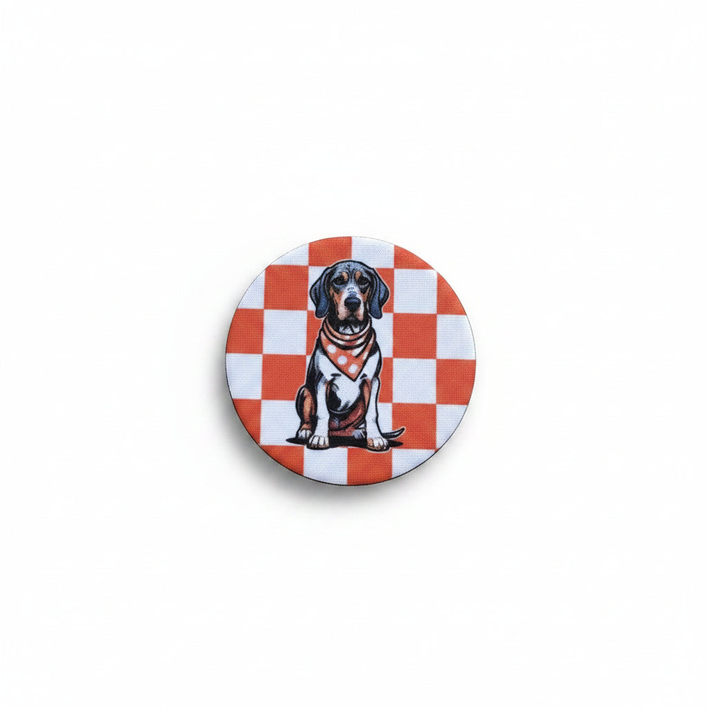 Car Coaster-Orange & White Checkerboard with Smokey Dog