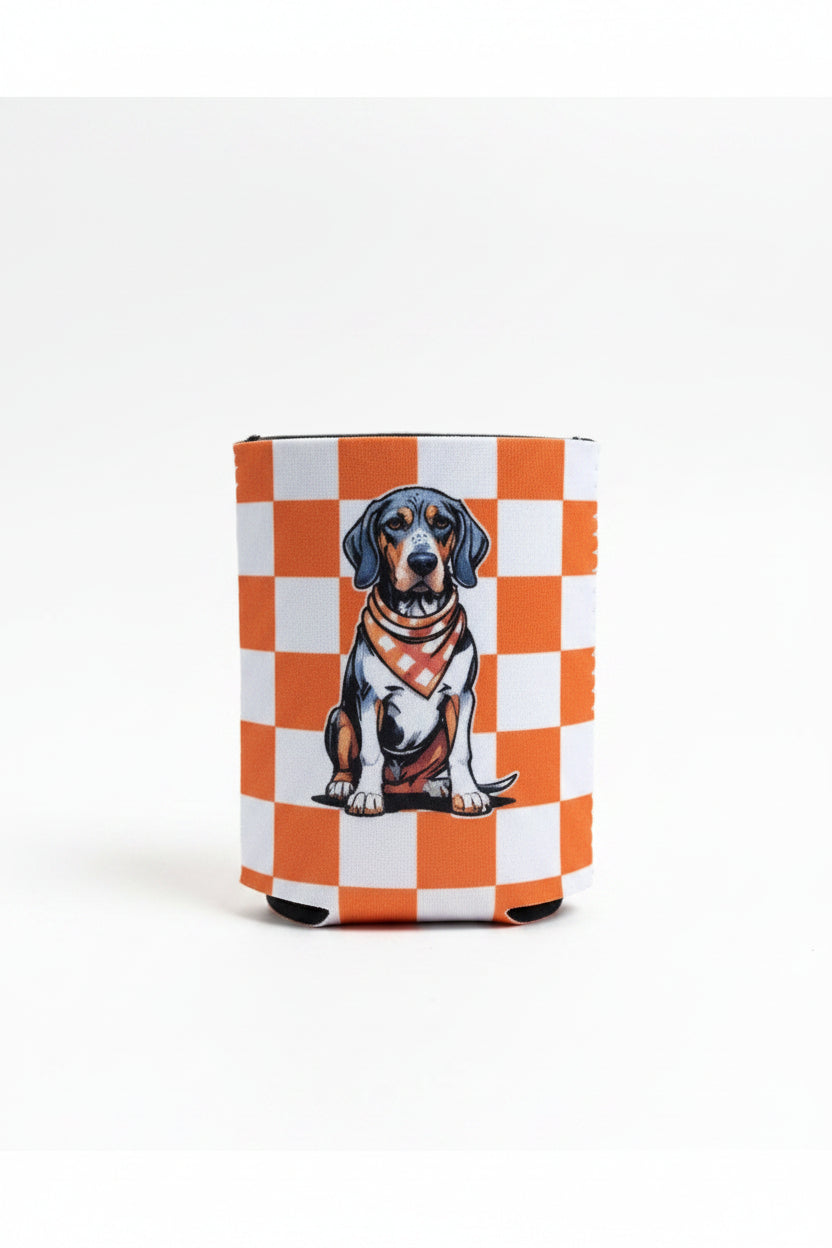 Koozie-Orange and White Checkerboard with Smokey