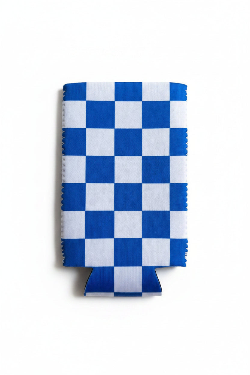 Koozie-Blue & White Checkerboard Slim Can
