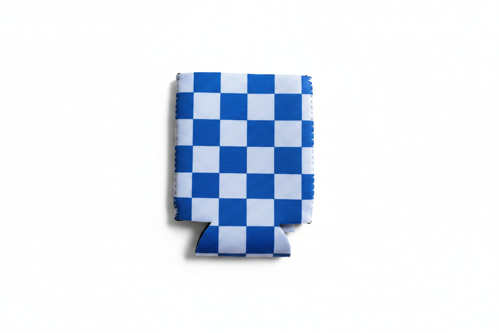 Koozie-Blue & White Checkerboard Regular