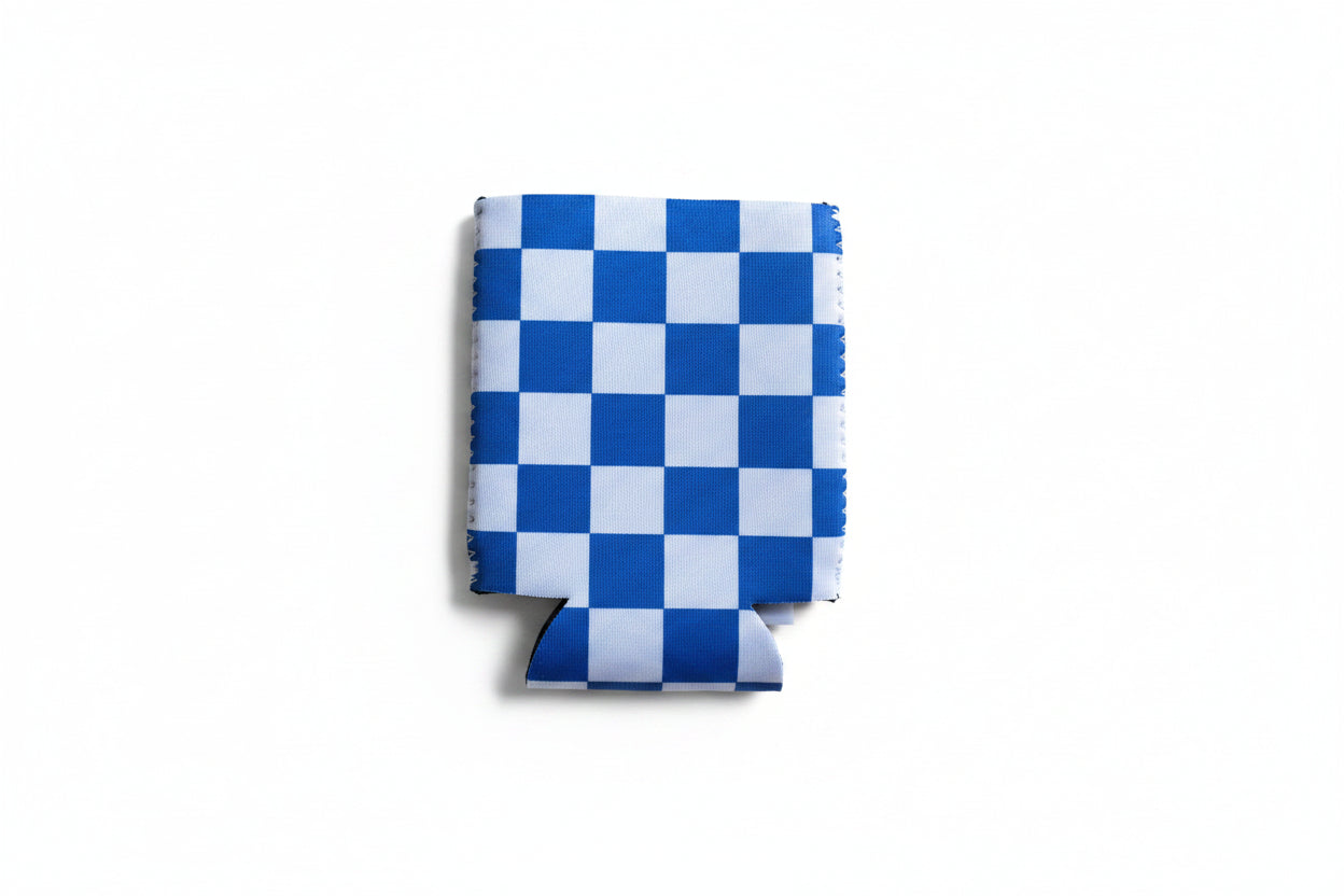 Koozie-Blue & White Checkerboard Regular