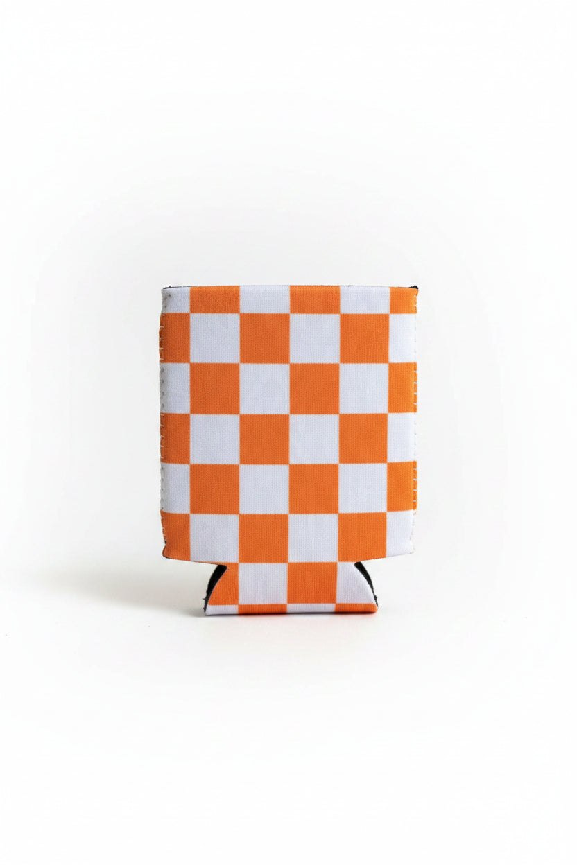 Koozie-Orange & White Checkerboard