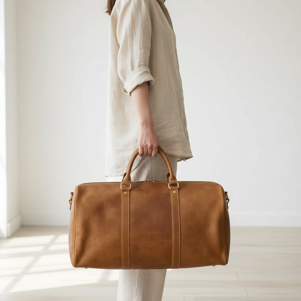 Genuine Leather Duffel-Tan