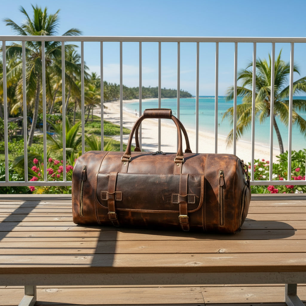 Genuine Leather Duffel-Dark Brown