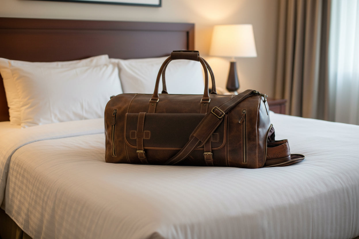 Genuine Leather Duffel-Dark Brown