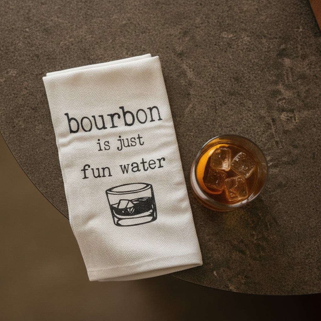 Dish Towel "Bourbon is Just Fun Water"