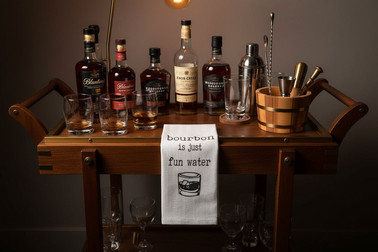 Dish Towel "Bourbon is Just Fun Water"